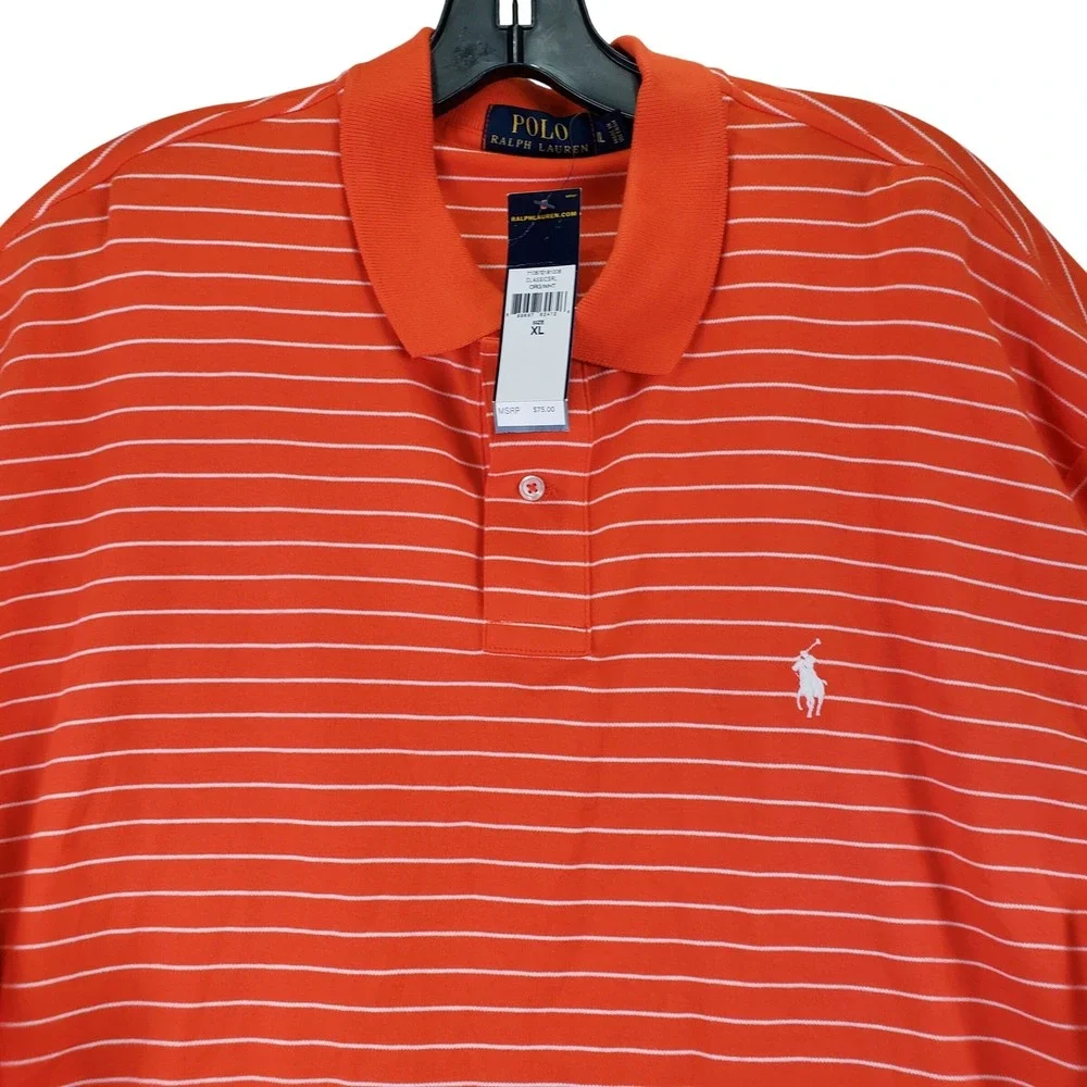 Polo Ralph Lauren Classic Fit Polo Shirt Mens XL Orange Striped Preppy Casual